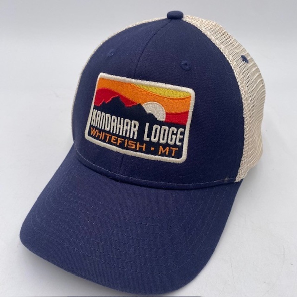 Kandahar Lodge Ouray Sportswear Trucker Hat Mens Navy Blue Whitefish MT Montana